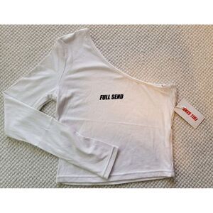 FULl SEND Nelk Boys Women's Large One Shoulder Long Sleeve Crop Top WHITE Active